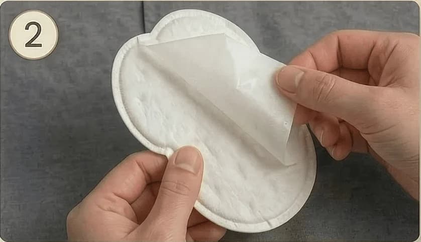2. Peel the backing when applying an underarm sweat pad inside clothing