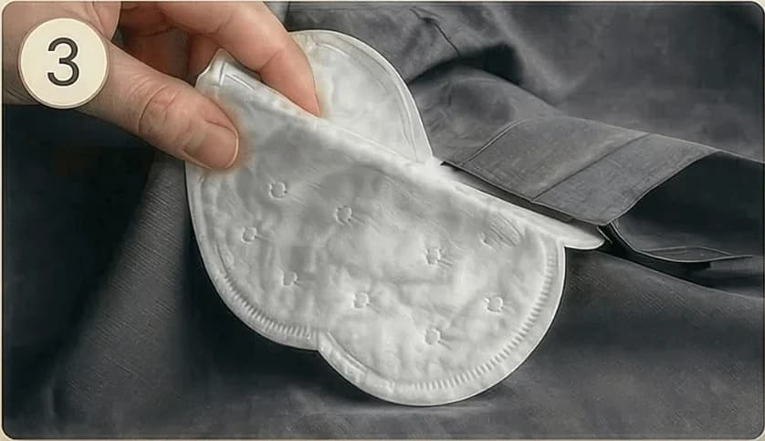 3. Place inside the underarm when applying an underarm sweat pad inside clothing